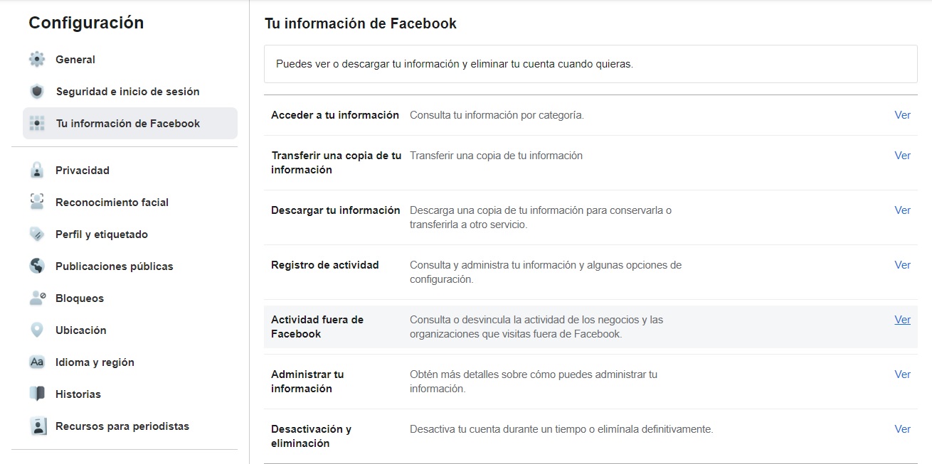 Tu información de Facebook